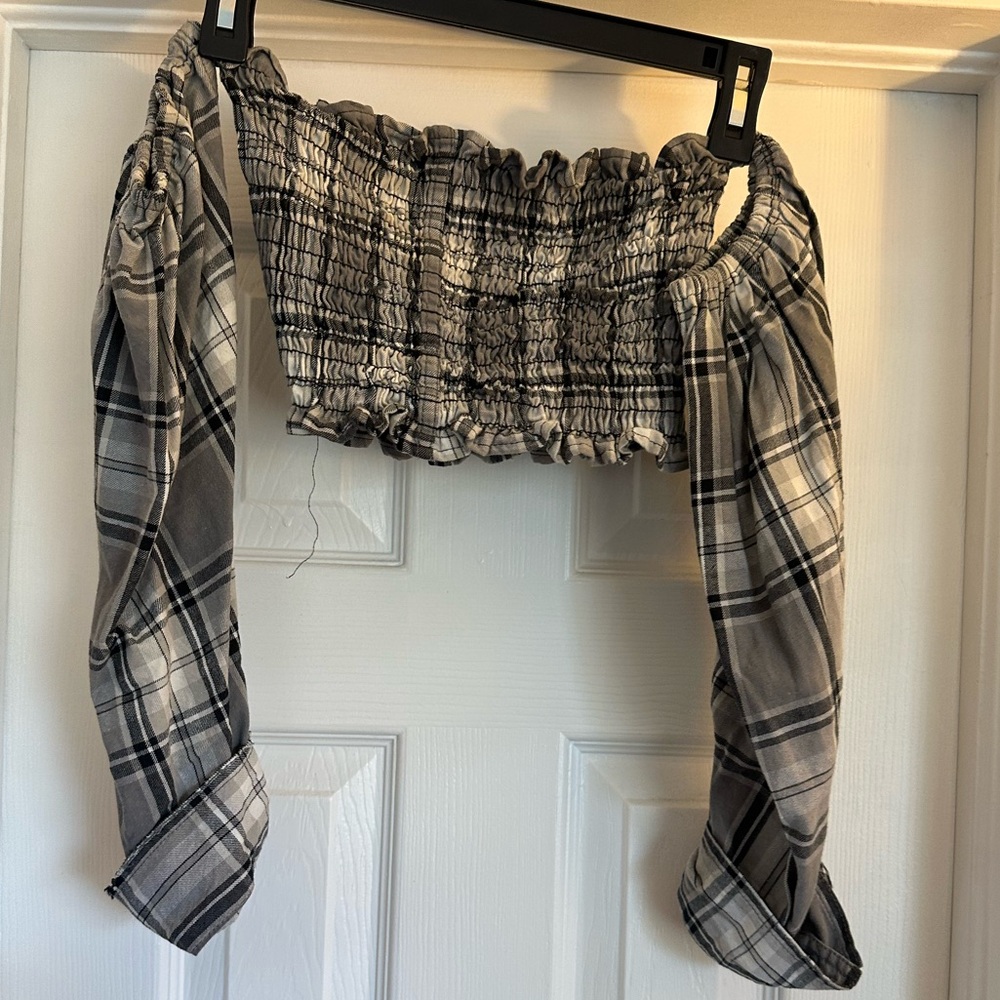 LF off should long sleeve plaid tube top.